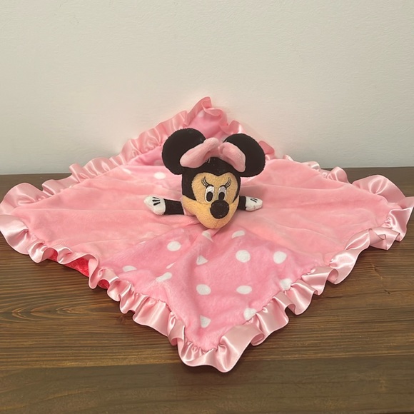 DISNEY BABY MINNIE MOUSE PINK POLKA DOT SECURITY BLANKET PLUSH CRINKLE EARS - Picture 1 of 3